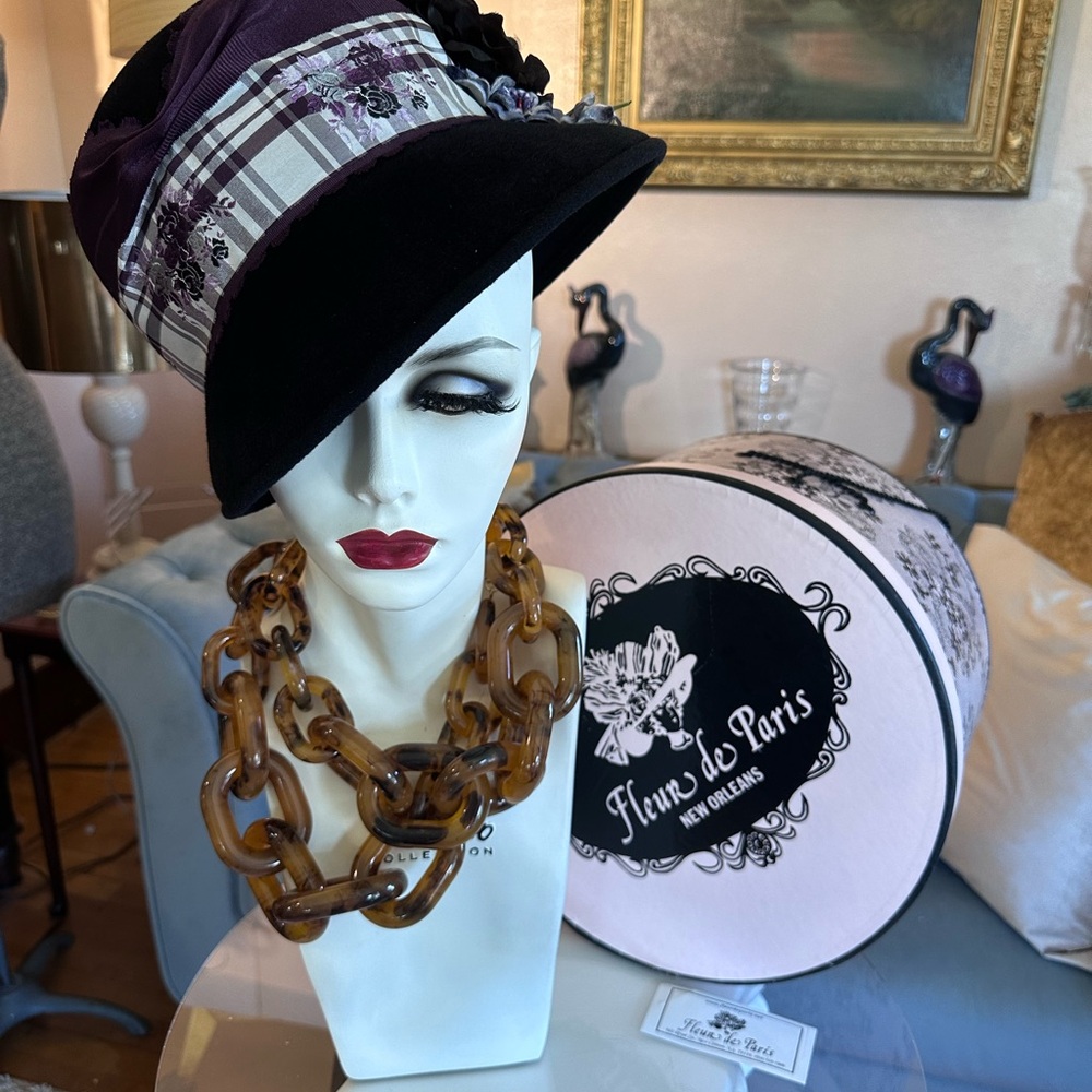 Fleur de Paris Gorgeous Deep Violet Hat. Such Glamour! NWT